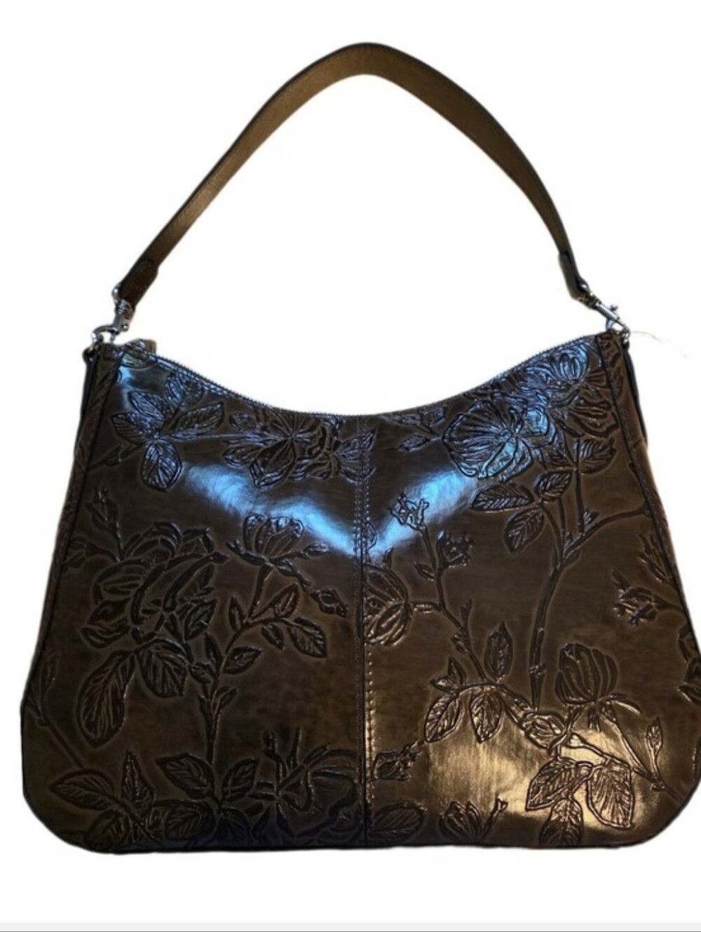 Patricia Nash Dark Brown Floral-Embossed Shoulder Bag With Crossbody Strap. NWT